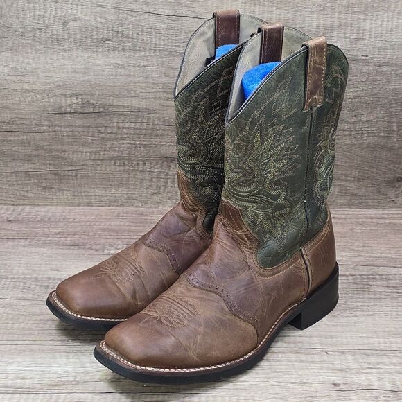 Double H Men\'s 9 EE Brown Green Leather Square Soft Toe Western Boots (DH3571) main image 5